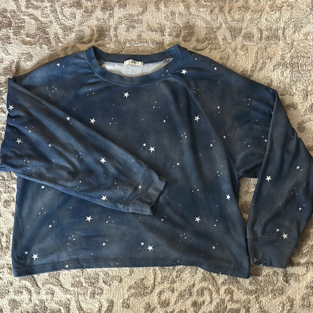 Z Supply Blue Oversized Crop Hoodie